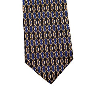 Vintage Bert Pulitzer Made In U.S.A Blue Gold 100% Silk‎ Patterned Standard Tie
